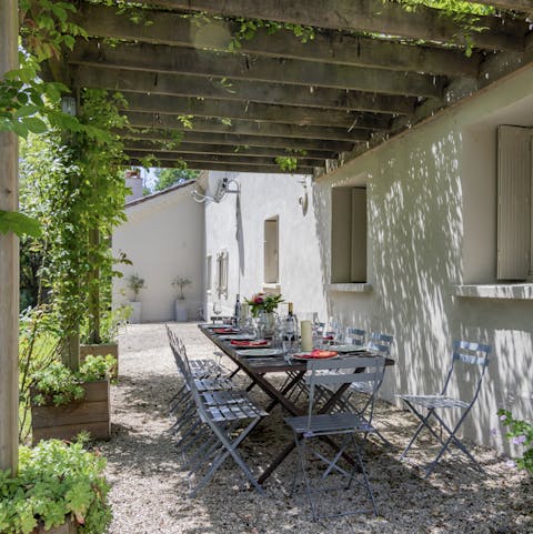 Enjoy your lunch in the sun dappled terrace