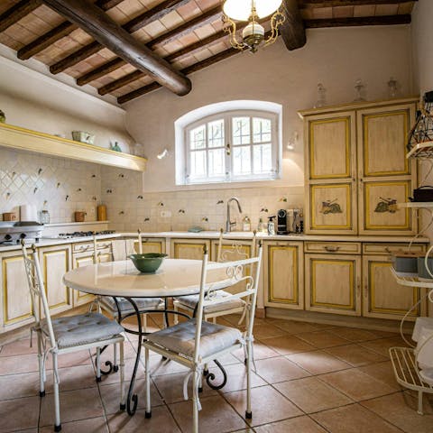 Begin the day with breakfast in the country-style kitchen