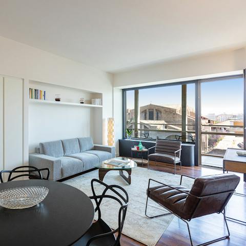Relax in the bright living and dining space