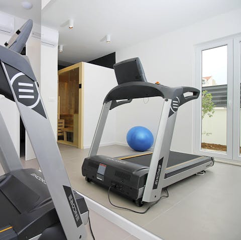 Burn up an appetite in the private gym before recuperating in the sauna