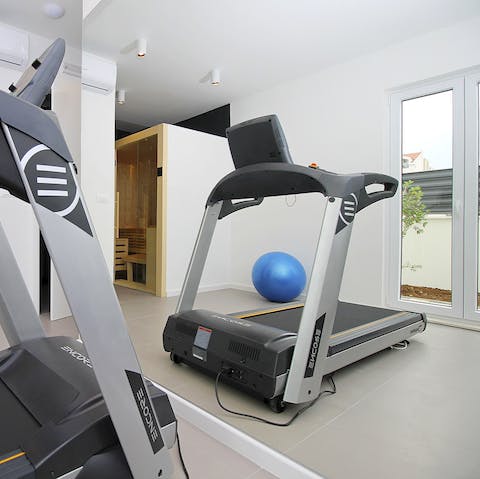 Burn up an appetite in the private gym before recuperating in the sauna
