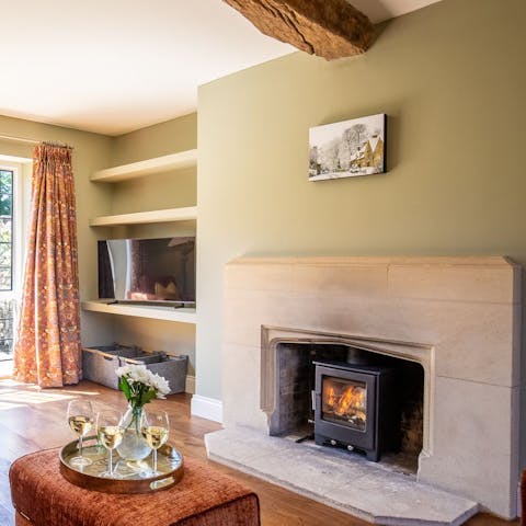 Warm up in front of the wood burner on a chilly evening