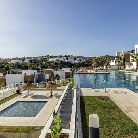 Cool off in one of the communal swimming pools