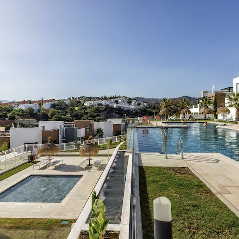 Cool off in one of the communal swimming pools