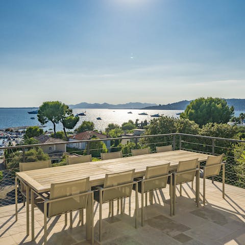 Dine alfresco overlooking the sea