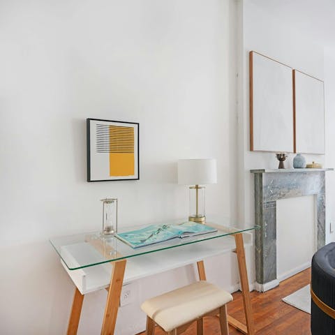Settle down for some remote work at the dedicated desk area