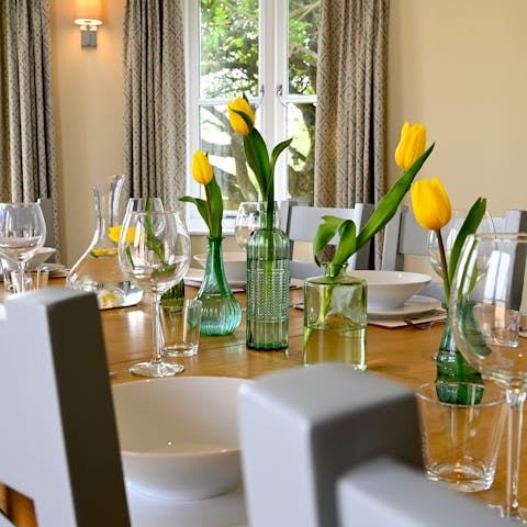 Set up for a sunny breakfast in the bay-windowed dining room