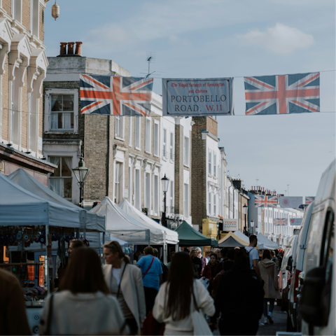 Enjoy a day shopping in Portobello Road Market, a ten-minute stroll away