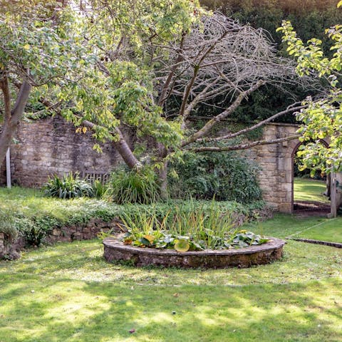 Relax by the pond in the walled garden