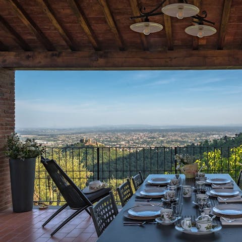 Gather on the terrace for dinner with a view