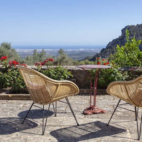 Savour a glass of Cava on the terrace and admire the Bay of Palma views