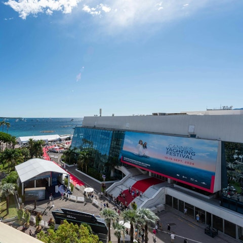 Admire views of Palais des Festivals from the terrace