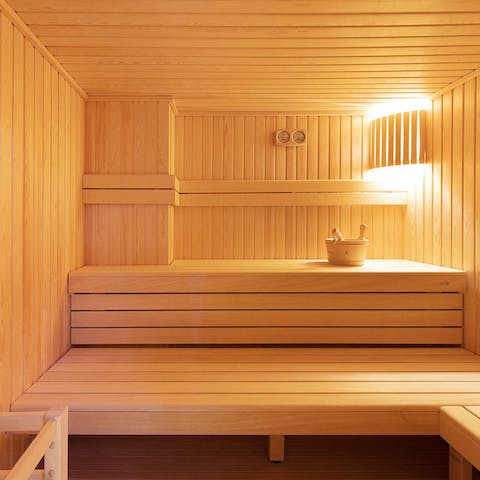 Steam away your worries in the communal sauna
