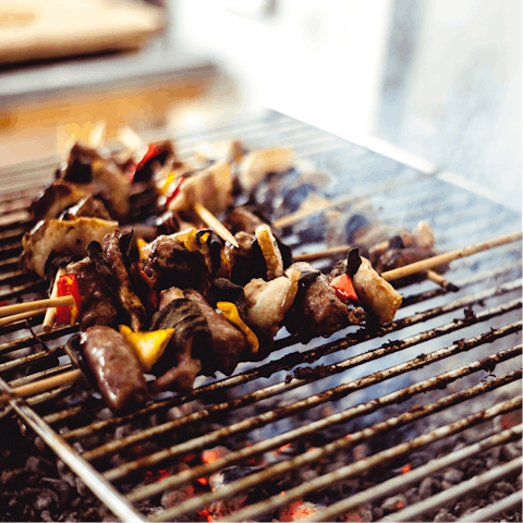 Fire up the barbecue for lunch and let the scent of home-cooked souvlaki seduce you