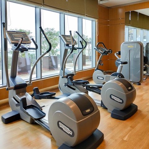 Keep on top of your fitness routine at the on-site gym