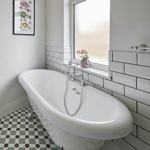 Unwind with a soak in the claw-footed bathtub