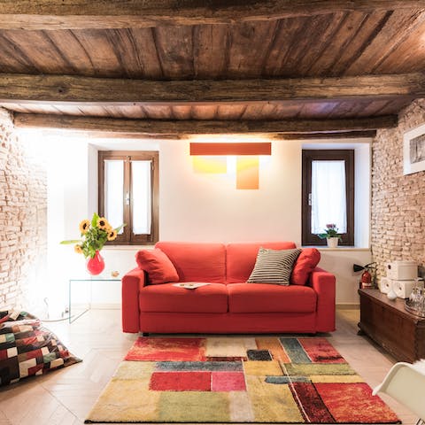 Relax on your sofa with an Aperol Spritz and bite-size crostini