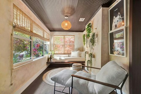 Read quietly with views of the verdant garden just beyond the window