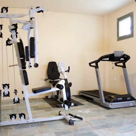 Bank a workout in the home’s mini-gym