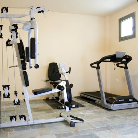 Bank a workout in the home’s mini-gym