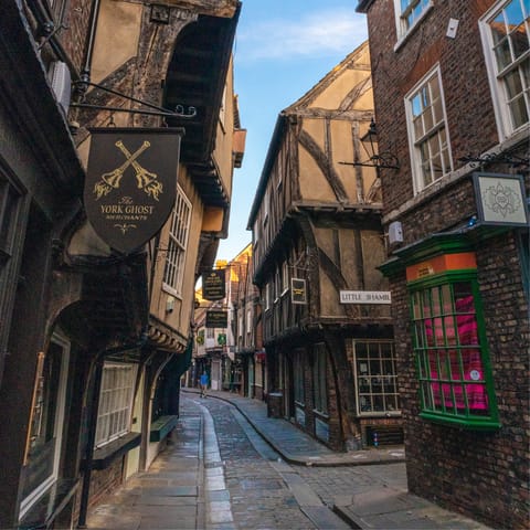 Take the twenty-minute drive into York to explore the ancient, higgledy-piggledy Shambles