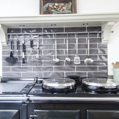 Cook, country-style on the four-door Aga in the kitchen