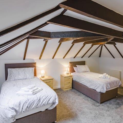Drift off to a peaceful sleep under the ceiling beams
