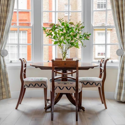 Serve dinner at the beautiful bay window