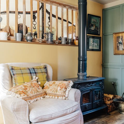 Get some warmth from the log burner when the Suffolk weather turns chilly