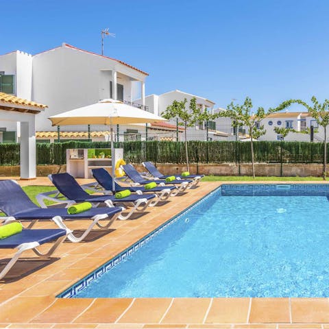 Top up your tan on the poolside loungers, or float on a lilo in the private pool