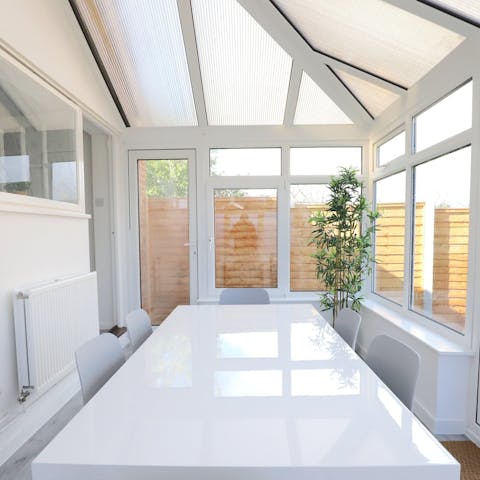 Tuck into a delicious roast dinner in the spacious conservatory