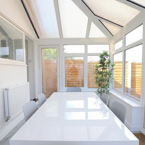 Tuck into a delicious roast dinner in the spacious conservatory