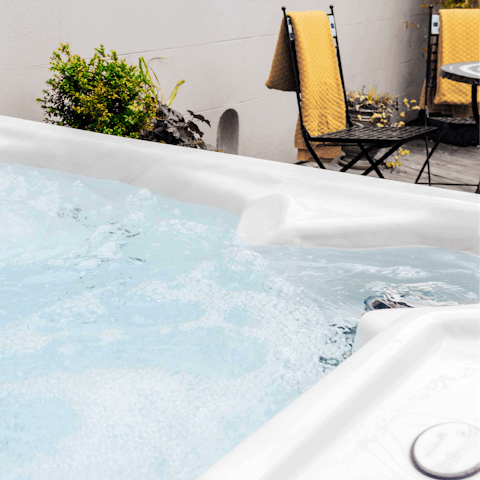 Unwind in the hot tub after a day out in the Somerset countryside