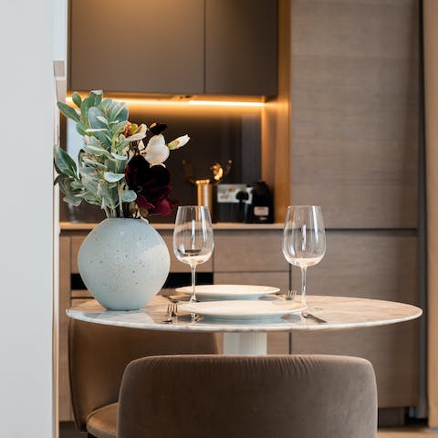 Rustle up a dinner in the sleek kitchen or order a takeaway when you don't feel like cooking