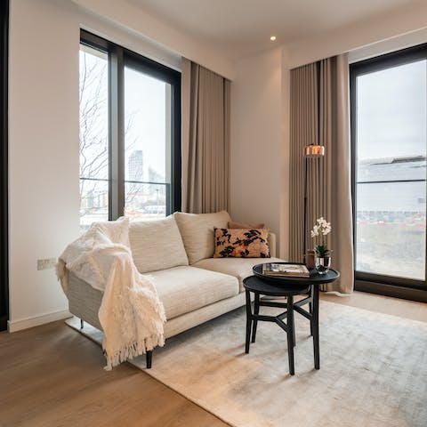 Sprawl out on the sofa after a long day with a glass of wine