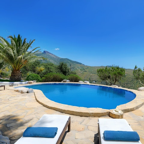 Admire mountain views as you relax by the private pool