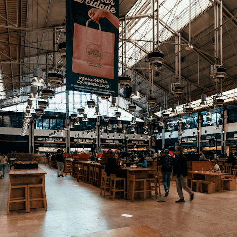 Visit the culinary hub of Lisbon, the Time Out Market, just an eight-minute walk away