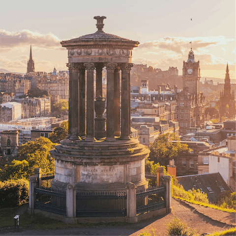Make your way up Calton Hill for spectacular views over Edinburgh, a ten-minute walk away