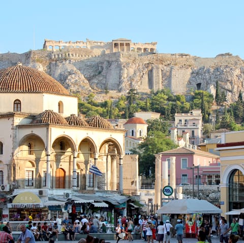 Head to the ancient neighbourhood of Monastiraki, a ten-minute walk away