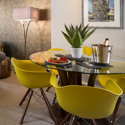 Start the day with a breakfast of champions at the dining table