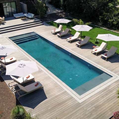Swim and sunbathe at the private pool