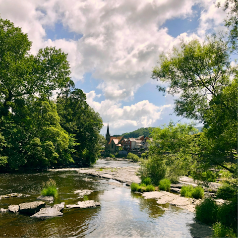 Drive twenty-five minutes to pretty Abergavenny