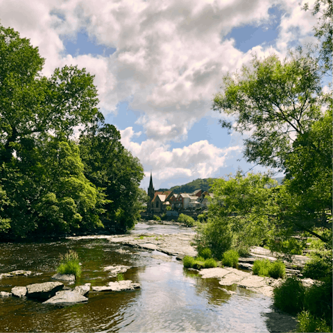 Drive twenty-five minutes to pretty Abergavenny
