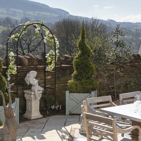 Admire beautiful views of Monmouthshire's countryside from the garden