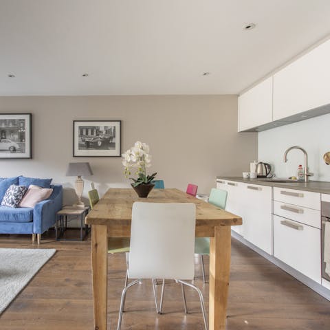 Sit down for a lazy bunch in the open kitchen-diner