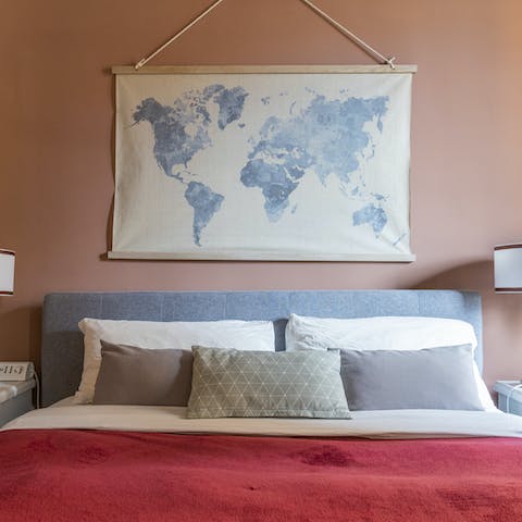 Feel on top of the world in the comfortable bed