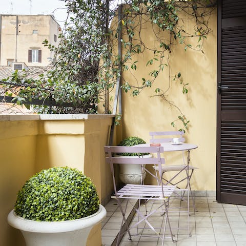 Start mornings off with coffee on the balcony