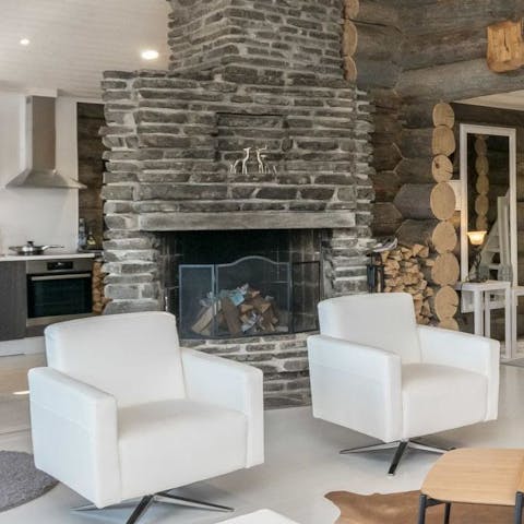Cosy up by the fire after a day on the lake