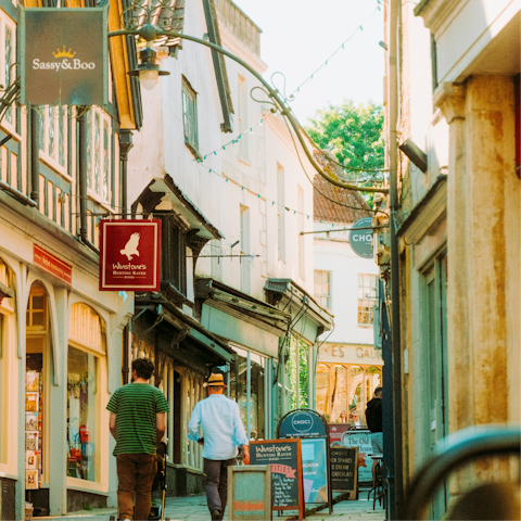 Shop to your heart's content in Frome, an eighteen-minute drive away