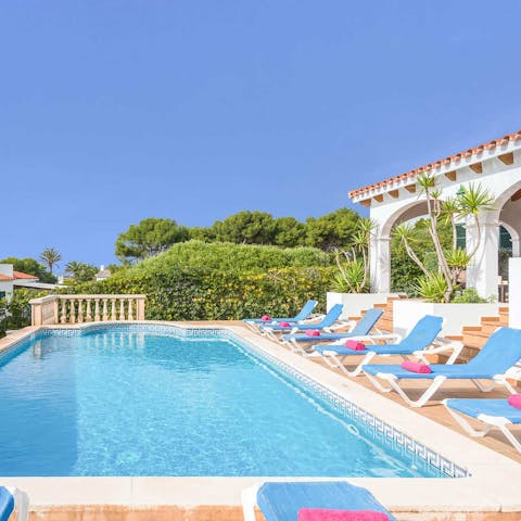 Take refreshing dips in the glistening pool or lounge in the sun and admire the views before you